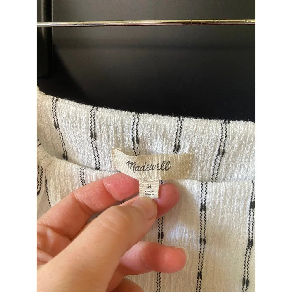 Madewell Blouse Puff Sleeve Babydoll M White Striped Top Boho Romantic Feminine